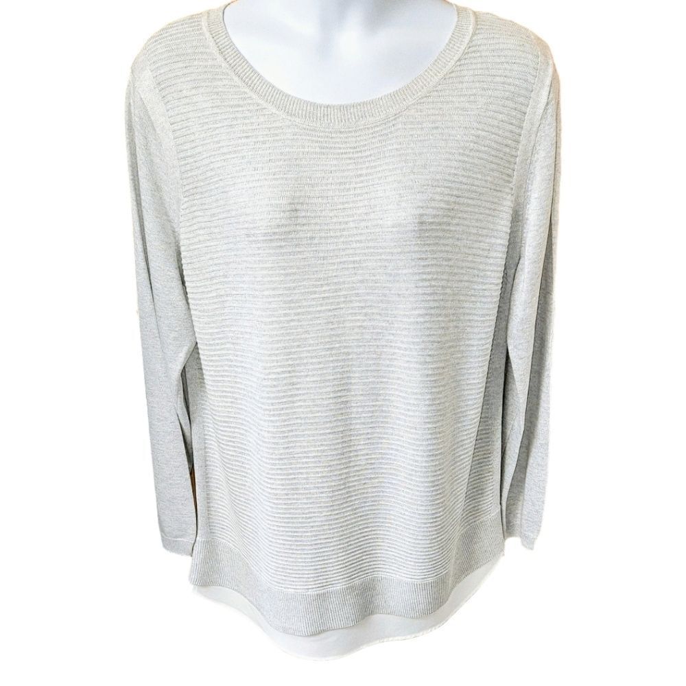 HILLARY RADLEY Plus Size Gray & White Striped 2fer one LongSleeve Sweater XXL - Picture 2 of 14